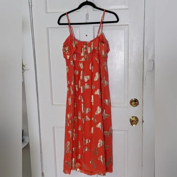 Juicy Couture Silk Blend Coral Gold Metallic Butterfly Maxi Dress - Picture 6 of 7